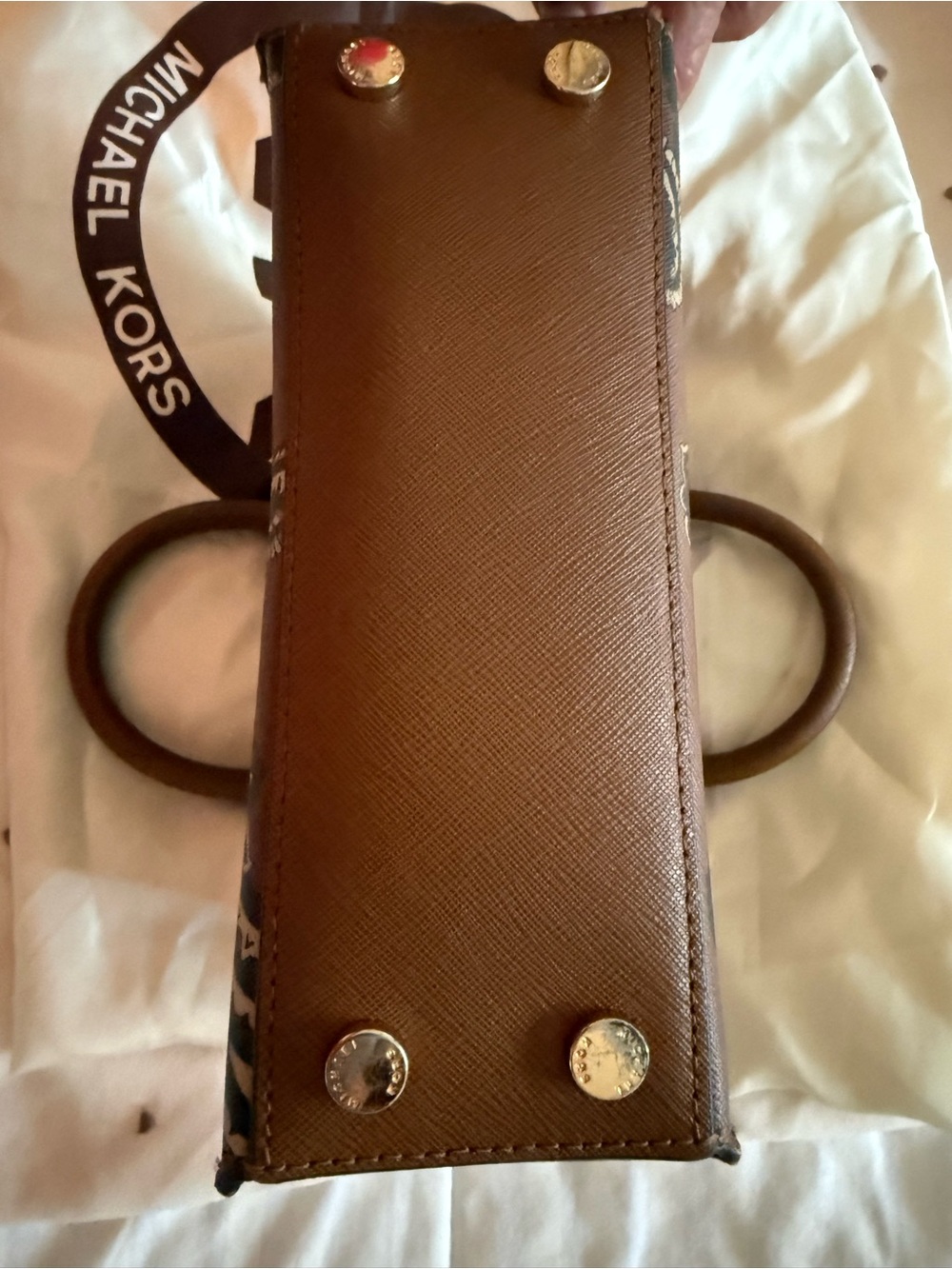 Michael Kors Brown Paisley Leather Top-Handle Satchel with Gold Hardware 2 Way - Picture 4 of 11